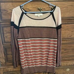 LOFT Women's Pink and Black Striped Top